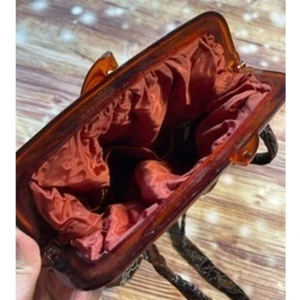 Carpetbags‎ of America Vintage Floral Batik Velvet Frame Bag Tortoiseshell Brown